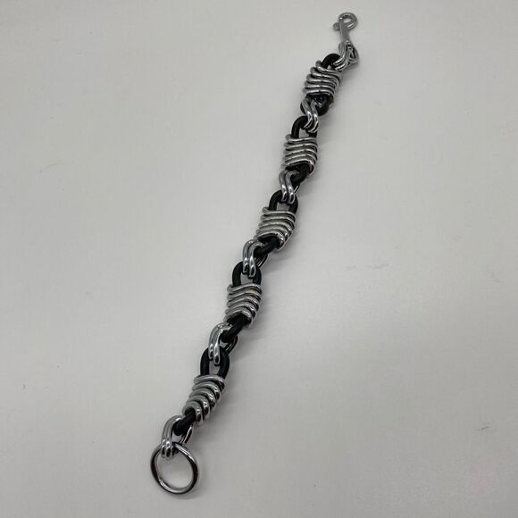 Unique Black Rubber & Silver 1” X 14” Choker Collar Snap Closure Clasp 7.9 oz - Picture 2 of 10